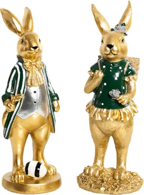 Produktbild von 2 edle Osterhasen Dekofiguren Hasen Paar Gold grün 30 cm