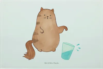 Produktbild von Mr. & Mrs. Panda Glasschneidebrett Katze Wasserglas - Weiß - Geschenk, Servierplatte, Lustig, Hackbrett, Glas Schneideplatte, Vesperplatte, Frühstücksbrett, Katzen, Cat