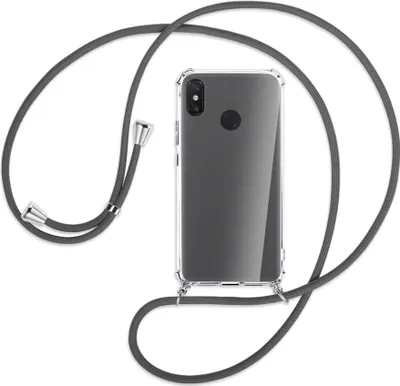 Produktbild von Handykette Backcover-Schutzhülle mit Band (Metall silberfarben) für Xiaomi Mi Max 3 - dunkelgrau