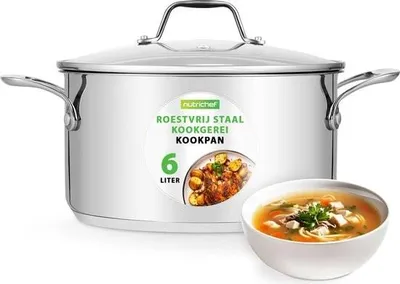 Obrázok produktu pre Hrniec NutriChef - indukčný hrniec z nehrdzavejúcej ocele - hrniec na polievku/guľáš - kastról - hrniec s priehľadnou pokrievkou - vhodný do umývačky riadu - 6 litrov