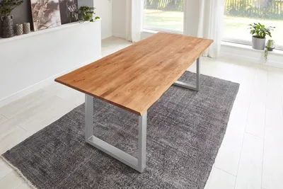 Produktbild von Esstisch Baumkante Massiv Wildeiche 200 x 100 silber grau SESSA