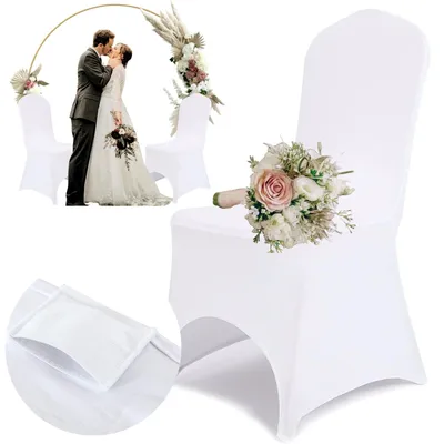 Produktbild von Stuhlhusse Weiß - Stretch Stuhlbezug - 190 g/m² - Universell - für Hochzeiten Feiertage Bankette Partys