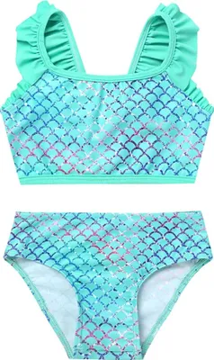 Produktbild von Mädchen Meerjungfrau Bikini Tankini Set Gr. 98-104 Cm Fischschuppen Oberteil + Badehose Modische Schwimmanzug Prinzessin Strandkleidung