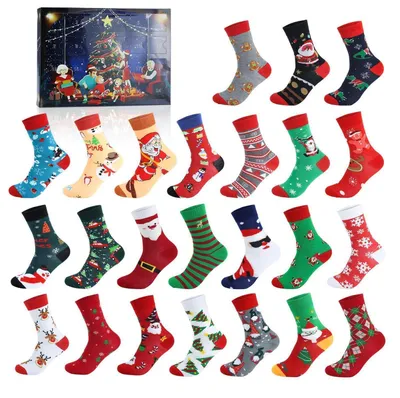 Productafbeelding van Kerstsokken adventskalender, 24 paar, maat 35-38, katoen
