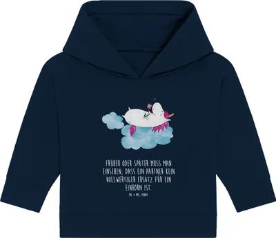Produktbild von Mr. & Mrs. Panda Organic Baby Hoodie Einhorn Verliebt 12. - 18. Monat - French Navy - Geschenk, Unicorn, Kapuzensweatshirt, Freundin, Liebe, Einhörner, Kapuzenshirt
