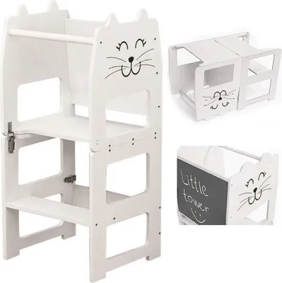 Immagine prodotto di Torre didattica per bambini con lavagna - 3in1 - pieghevole per tavolo e sedia - Kitty, bianco