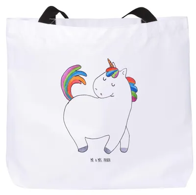 Produktbild von Mr. & Mrs. Panda Reisetasche Einhorn Stolzieren - Weiß - Geschenk, Stoffbeutel, Büchertasche, Tote Bag, Unicorn, Laptoptasche, Einhörner, Pferd, Tasche, Freundin