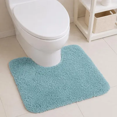 Image de Tapis de bain en forme de U, dimensions 50 x 40 cm, couleur bleue, pour salle de bain