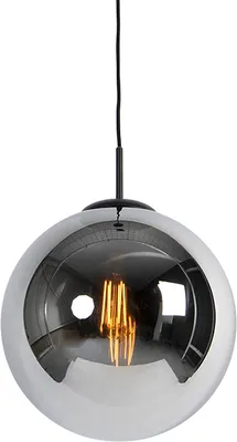 Produktbild von QAZQA - Art Deco Art Deco Hängelampe I Pendellampe I Pendelleuchte schwarz mit Rauchglas 30 cm - Pallon I Wohnzimmer I Schlafzimmer - Kugel I Kugelförmig I Länglich - LED geeignet E27