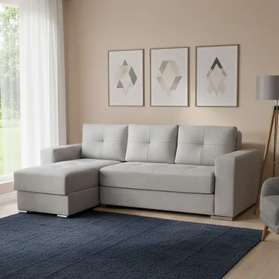 Immagine prodotto di Dmora Divano Letto con Penisola Cesaro 236x156 cm Grigio Chiaro, Contenitore