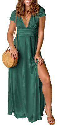 Produktbild von Sommerkleid für Damen mit kurzen Ärmeln und V-Ausschnitt in Grün