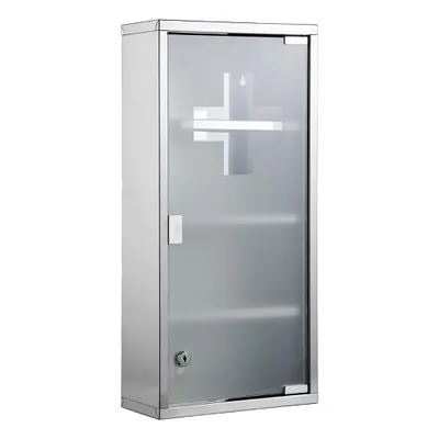 Produktbild von Theo&Cleo Medizinschrank Edelstahl abschließbar Medikamentenschrank Wandmontage 4 Fächer Apothekerschrank für Badezimmer und Haushalt Silber