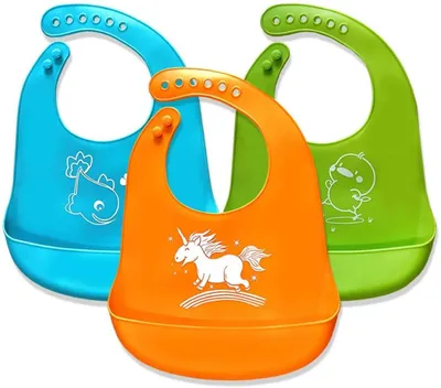 Produktbild von Set von 3 Silikon-Baby-Lätzchen mit Geschenkverpackung