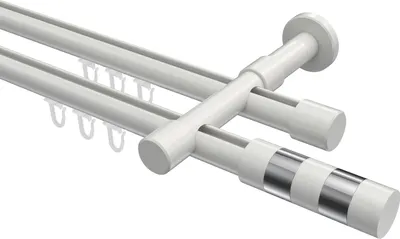 Produktbild von Interdeco Innenlaufstange / Gardinenstange mit Innenlauf Weiß, Typ Prestige Mavell (Zylinder Bicolor), 20 mm Ø 2-läufig, 260 cm