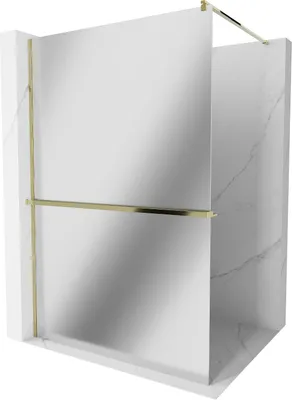 Image de Mexen Kioto+ paroi de douche avec tablette et barre 70 x 200 cm, Miroir 8 mm, Or - 800-070-121-50-50