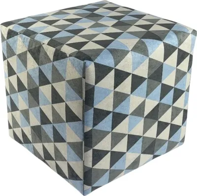 Obrázok produktu pre Velúrová stolička MERCURE 40x40 cm štvorcová - mäkká čalúnená stolička s geometrickým trojuholníkovým vzorom - modrá