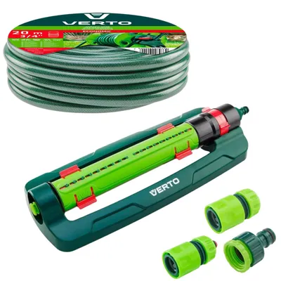 Produktbild von VERTO Gartenbewässerung Komplettes Starterset: Gartenschlauch (3/4" x 20 m - 50 m), diverse Düsen & Spritzen, Schlauchverbinder