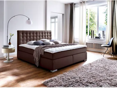 Produktbild von Boxspringbett 180x200 cm LORETO-114 in Kunstleder Braun, Härtegrad H2 - H3