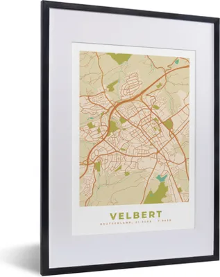 Produktbild von MuchoWow® Gerahmtes Poster Velbert - Karte - Stadtplan - Vintage 30x40 cm - Poster mit Schwarzem Bilderrahmen Wandposter Rahmen Foto Bilder - Wandposter Schlafzimmer