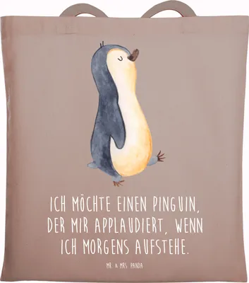 Produktbild von Mr. & Mrs. Panda Schultasche Pinguin marschieren - Braun Pastell - Geschenk, Tote Bag, Einkaufstasche, Aufstehen, Pinguine, Bruder, Tasche, Unausgeschlafen, Shopping, Uni