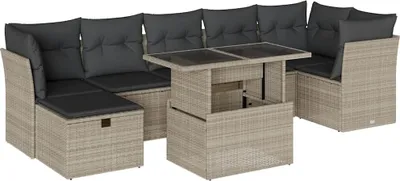 Produktbild von vidaXL 8-tlg. Garten-Sofagarnitur mit Kissen Hellgrau Poly Rattan