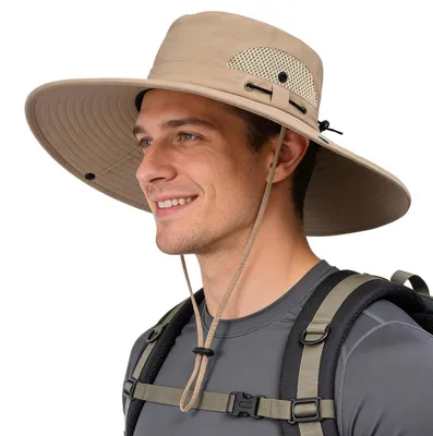 Produktbild von Sonnenhut Herren mit breiter Krempe, Mesh, wasserdicht, faltbar, Khaki