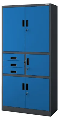 Produktbild von Büroschrank Aktenschrank Tresor Schubladen Geheimfach Stahlblech 185 cm x 90 cm x 40 cm anthrazit-blau