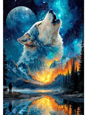 Produktbild von Diamond Painting Set Weißer Wolf Landschaft 30x40cm Bunt