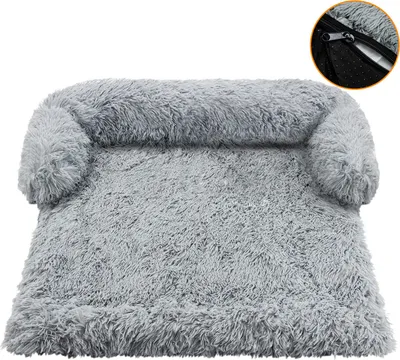 Produktbild von Plüsch-Hundebett, abnehmbares und waschbares Hundebett, Größe S, geeignet für mittelgroße bis große Hunde, grau.