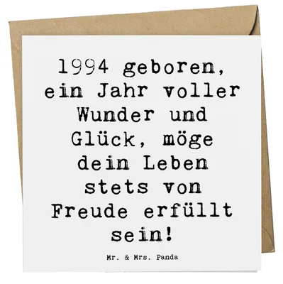 Produktbild von Mr. & Mrs. Panda Grußkarte Spruch 1994 Geburtstag - Weiß - Geschenk, Geburtstagsgeschenk, Happy Birthday, Jahrgang, Erinnerungen, besondere Jahr, faltkarte, anlasskarte