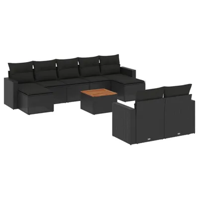Immagine prodotto di vidaXL Set di divani da giardino da 10 pezzi con cuscini in polirattan nero
