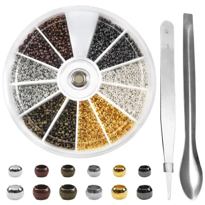 Crimp-Perlen 2400 Stück, 2/2,5 mm, Messing, rund, Gold/Silber/Schwarz