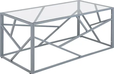 Zdjęcie produktu dla BELIANI Stolik kawowy srebrny przeźroczysty szklany blat metalowa rama 100 x 50 x 45 cm glamour design