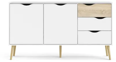 Immagine prodotto di Calicosy - Credenza 2 ante, 3 cassetti bianco e rovere decorativo L147,2 cm - BILLUND