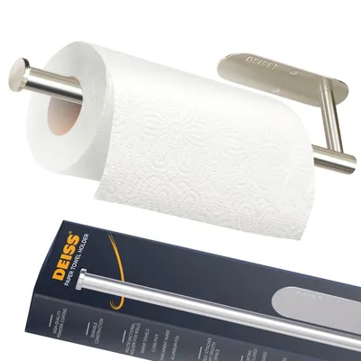 Imagen del producto de Soporte para toallas de papel Deiss PRO – Para debajo del mueble, en la pared o en la encimera, acero inoxidable, sistema de dispensación con una mano, diseño que ahorra espacio