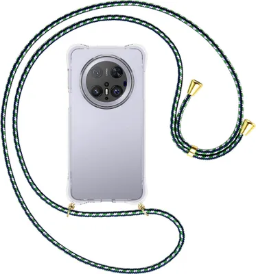 Produktbild von Handykette Backcover-Schutzhülle mit Band (Metall goldfarben) für Huawei Mate 70 Pro - grün/blau/weiß