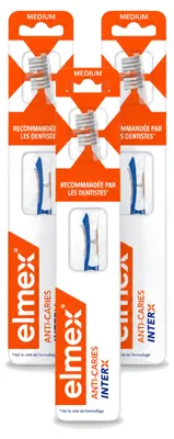 Imagen del producto de 3 cepillos de dientes Elmex InterX, para la prevención de caries, dureza media - Paquete ahorro - 3 unidades