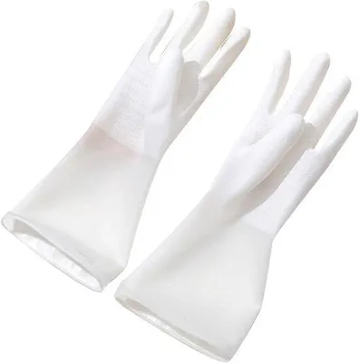 Produktbild von Reinigungshandschuhe, gummierte Handschuhe, wiederholbar, für die Küche, Abwaschhandschuhe, weiß, 31 cm lang