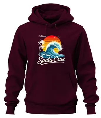Zdjęcie produktu dla Bluza z kapturem "Santa Cruz California Wave Retro Sunset Surfer", kolor burgundowy, rozmiar L