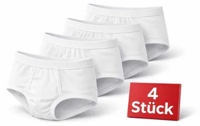 Produktbild von Herren Slip Unterhose 4er Pack aus 100 % Baumwolle mit Eingriff – Bequeme Herrenunterwäsche Weiß/XL