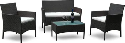 Image de Yakimz Polyrattan Ensemble de 7 pièces avec coussin et table pour 4 personnes, brun