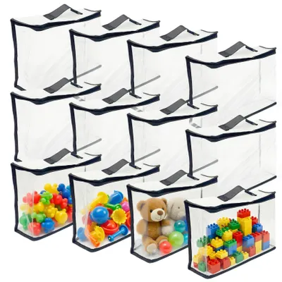 Immagine prodotto di Omgoods - Set di 12 sacchetti trasparenti in PVC per riporre i giocattoli - Impermeabili e facili da pulire