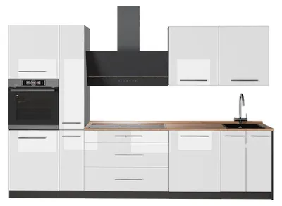 Produktbild von Küchenzeile Vicco Fame-Line Weiß Hochglanz/Anthrazit 310 cm, AP Eiche, Model 64277