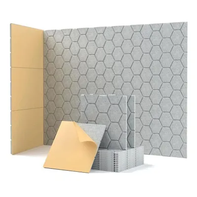 Produktbild von 12 Stück Selbstklebende Akustik-Wandaufkleber, 30x30x0,9cm Schallschutz-Platten für Wände, Decke, Büro, Gaming-Zimmer & Studio, Grau