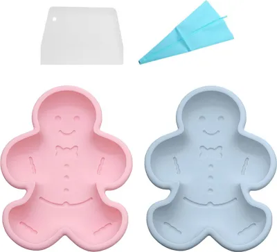 Produktbild von 6-Zoll-Silikon-Kuchenformen, 2 Stück, Neuartige Brot-, Kuchen- Und Torten-Backformen, Große Schokoladen-, Süßigkeiten-, DIY-Harzherstellungsformen (Gringerbread Man)