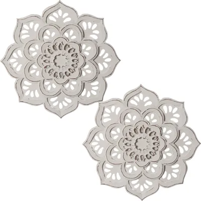 Produktbild von MARRAKESCH 2er Set Boho Deko Wanddeko Wanddeko aus Holz 40cm gross Ornament Amila weiss als Orientalische Wandbild Dekoration