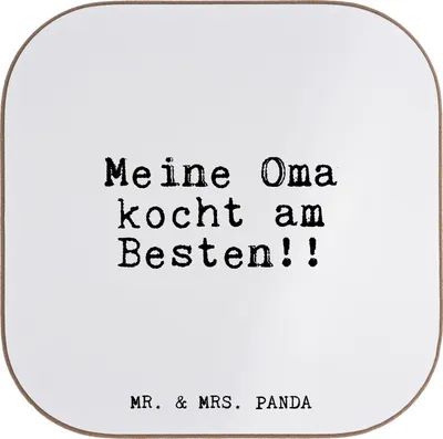 Produktbild von Mr. & Mrs. Panda Untersetzer Glas Meine Oma kocht am... - Weiß - Geschenk, Holzuntersetzer, Coaster, Großeltern, Enkelkinder, Getränkeuntersetzer, Sprüche, Omi, Enkel
