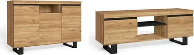 Produktbild von Natürliches Esszimmer-Set, Beistellmöbel, Sideboard, TV-Schränke, 140 cm, Eiche Nordic, Schwarz