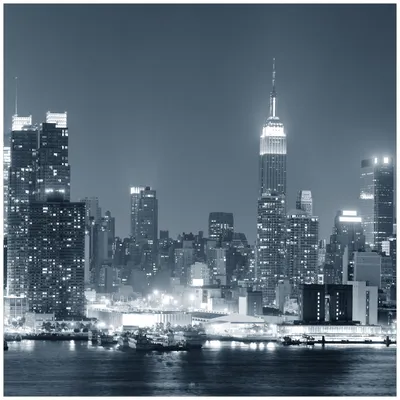 Produktbild von Wallario Wandbild aus Acryl, 50 x 50 cm, freischwebende Optik - New York Skyline - Schwarz Weiß Blau