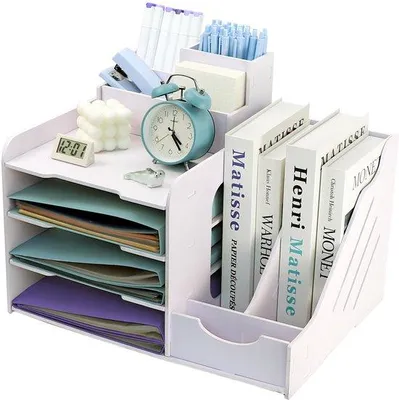 Image de Boîte aux lettres en bois à 7 compartiments, organiseur de bureau, blanc, empilable